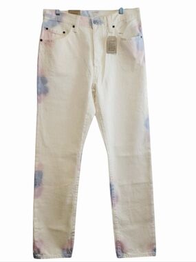 Levi's 501 Jeans Original White Blue Pink Tie-Dye High-Rise Straight Leg Jeans